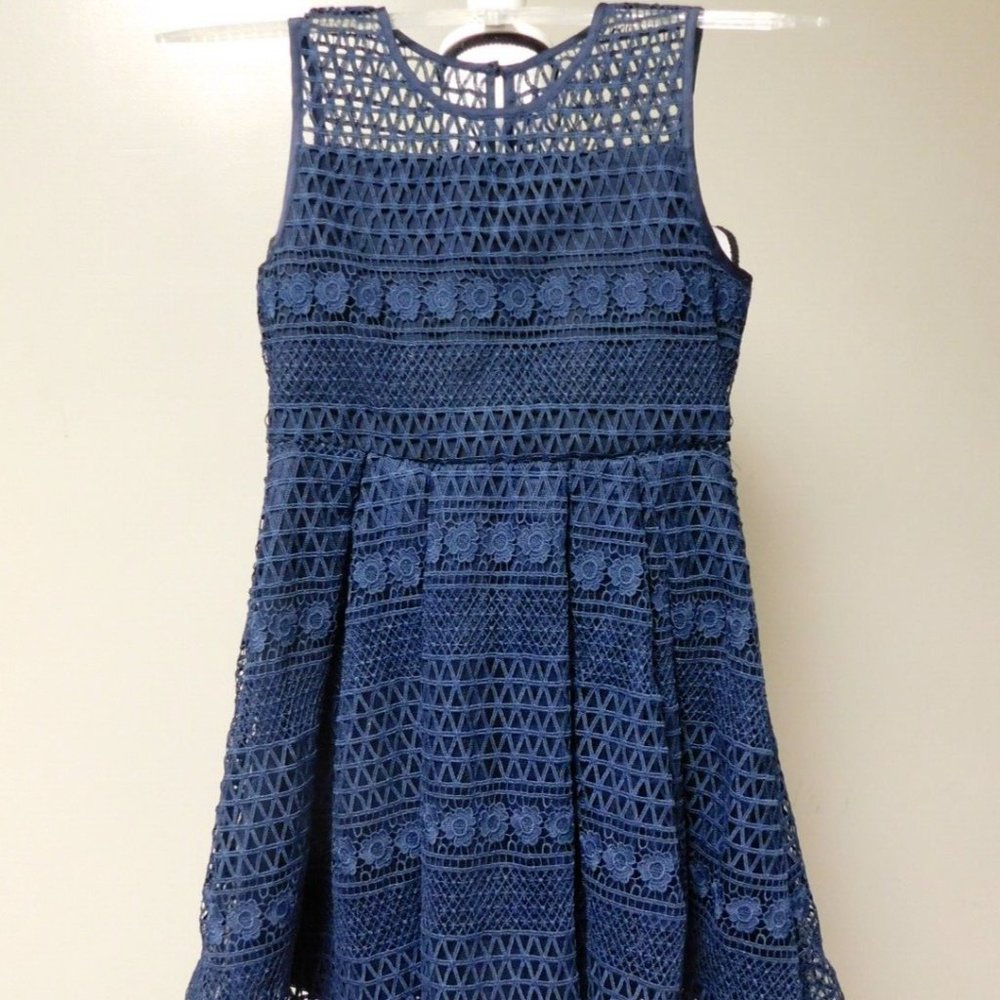 Bardot Junior Lace Eyelet Dress Kids Girls Size 14 Navy Sleeveless